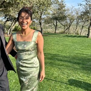 Reformation Green Sheath Dress Square Neck Sleeveless